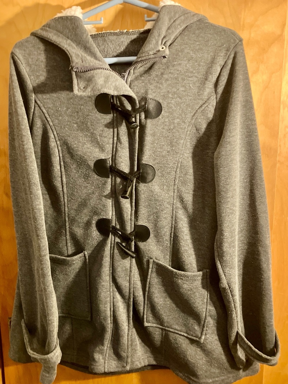 Women's Gray Hooded Toggle Pea Coat